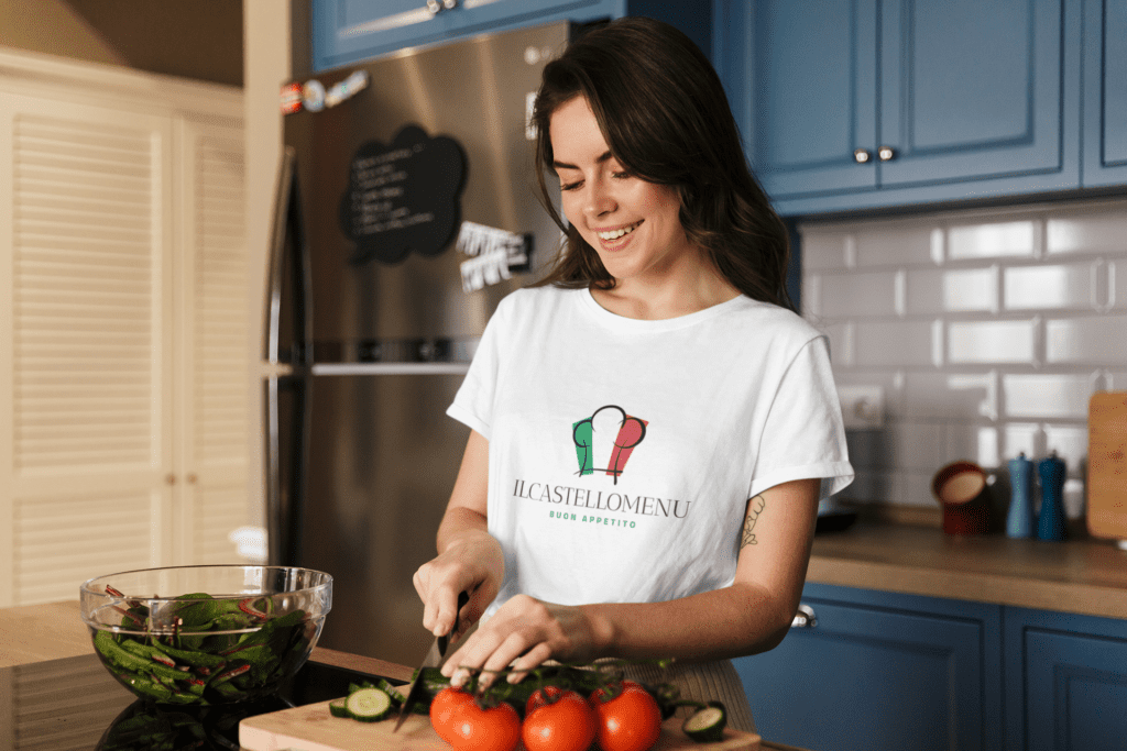 t shirt mockup of a woman cooking vegetables 39557 r el2